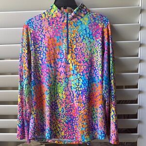 Ibkul Long Sleeve Zip Mock Neck 1/4 Zip Mesh Sleeve Golf Tennis Top; SZ: L; EUC